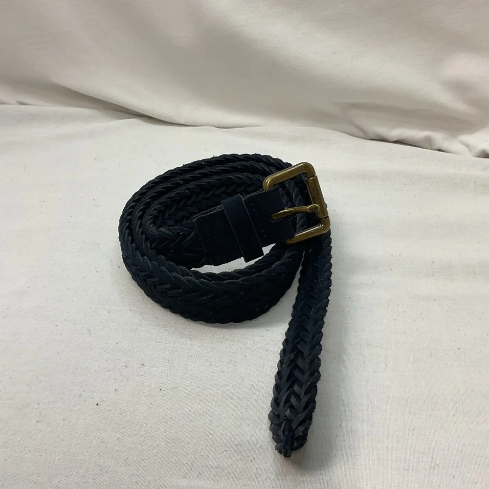 Bananna Republic Men's Leather Braided Belt, Navy,‎ Bronze Buckle, 44 inches